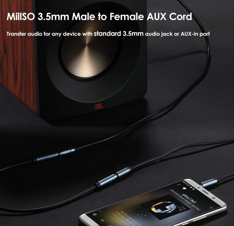 MillSO 3.5mm Headphone Extension Cable (6.6 Feet) TRRS 3.5mm Male to Female Stereo Audio Jack Extension Adapter Auxiliary AUX Cord for Headphones, Earbud, Speaker, Car Stereo, Home HiFi System - Image 2